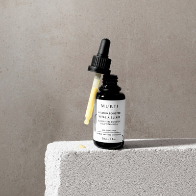 Mukti's upgraded anti-ageing retinal serum. Buy Mukti Vitamin Booster Vital A Elixir at One Fine Secret. Official Stockist. Natural & Organic Skincare Clean Beauty Store in Melbourne, Australia.