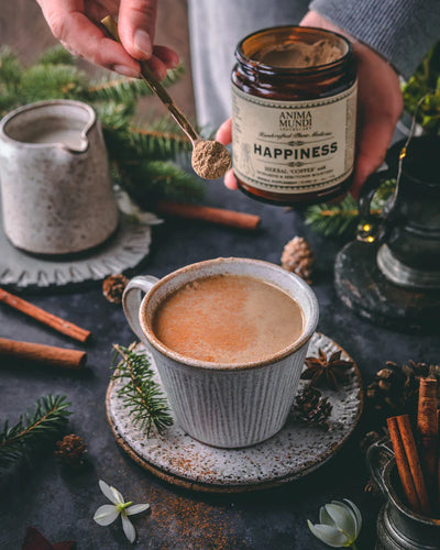 Anima Mundi Herbal Supplement. Buy Anima Mundi Happiness Herbal Coffee Powder at One Fine Secret. Official Australian Stockist. Clean Beauty Melbourne.
