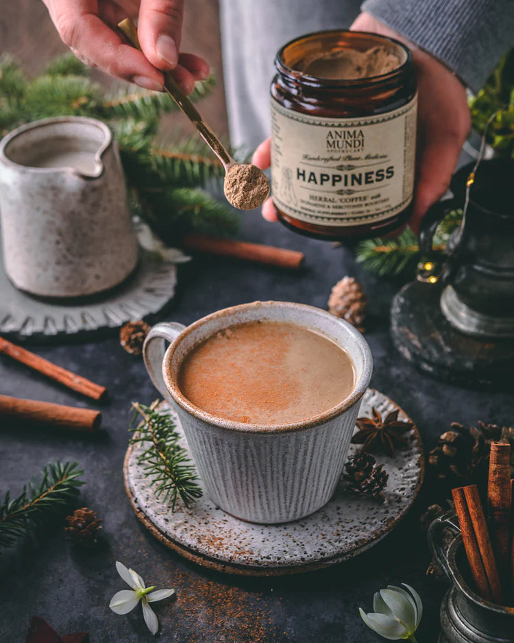 Anima Mundi Herbal Supplement. Buy Anima Mundi Happiness Herbal Coffee Powder at One Fine Secret. Official Australian Stockist. Clean Beauty Melbourne.