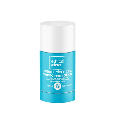 Buy Ethical Zinc SPF50 Natural Clear Zinc Sunscreen Stick 50g at One Fine Secret. Natural & Organic Skincare Sunscreen. Clean Beauty Melbourne.