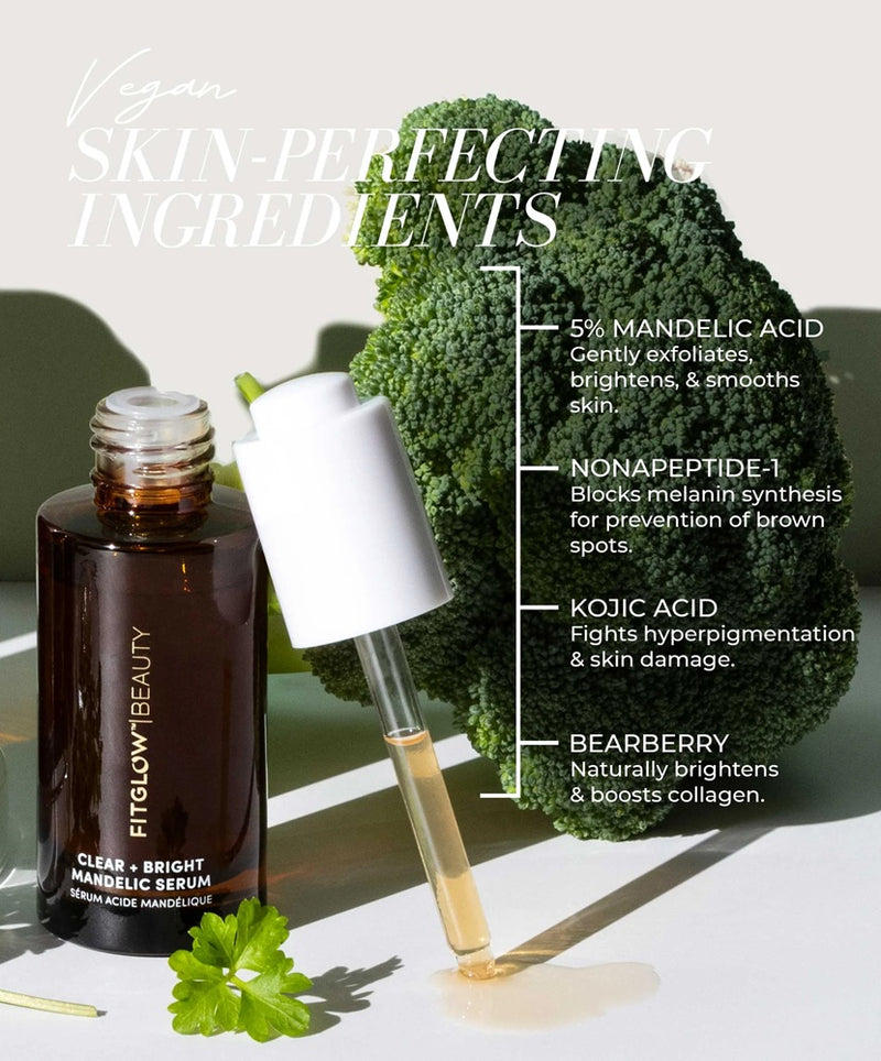 Buy Fitglow Beauty Clear + Bright Mandelic Serum Drops 30ml at One Fine Secret Clean Beauty.