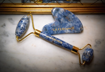 Buy La Fervance Blue Sodalite Crystal Guasha & Roller Sculpting Kit at One Fine Secret. Official Stockist. Clean Beauty Australia.