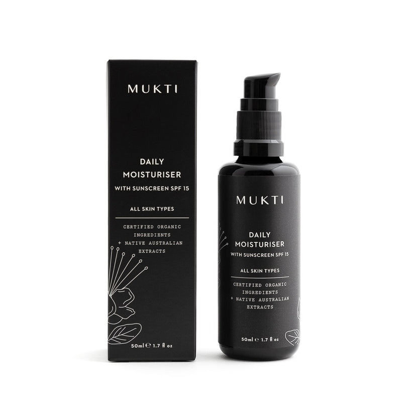 Australian Certified Organic Skincare. Shop Mukti Daily Moisturiser With Sunscreen SPF15 50ml at One Fine Secret, Natural & Organic Skincare Makeup Clean Beauty Store Melbourne Australia