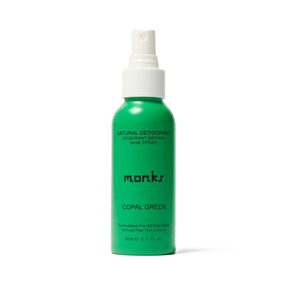 Buy Monks Natural Deodorant AHA Spray 80ml - Copal Green at One Fine Secret Australia.