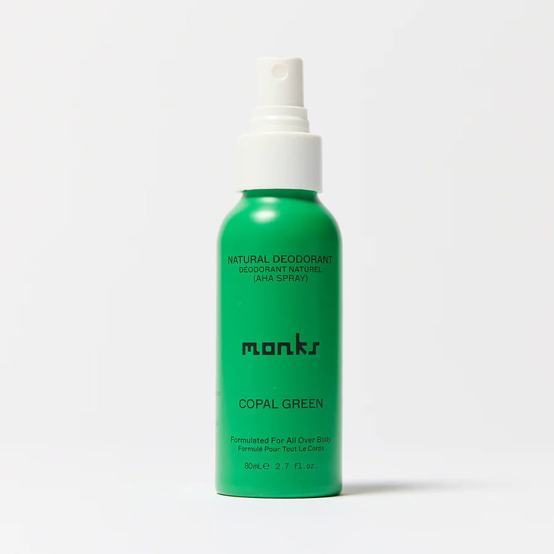 Buy Monks Natural Deodorant AHA Spray 80ml - Copal Green at One Fine Secret Australia.
