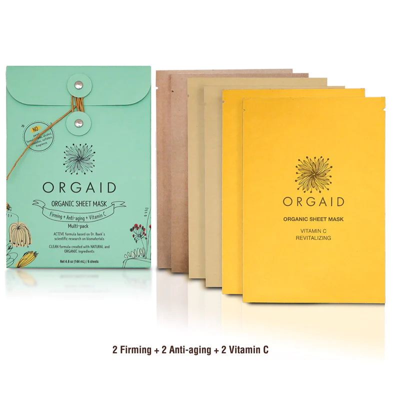 Buy Orgaid Organic Sheet Mask - Firming, Anti-Aging + Vitamin C Multi-pack (6 Sheets) at One Fine Secret. Official Stockist. Natural & Organic Skincare Clean Beauty Store in Melbourne, Australia.