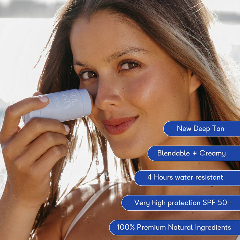 Buy Sol Sista Butta Block Tinted Mineral Beauty Zinc SPF 50+ in Deep Tan shade at One Fine Secret.