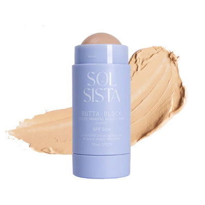 Buy Sol Sista Butta Block Tinted Mineral Beauty Zinc SPF 50+ 30ml in Sand colour at One Fine Secret