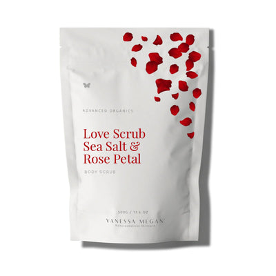 Buy Vanessa Megan Love Scrub Sea Salt & Rose Petal Body Scrub 500g at One Fine Secret. Official Stockist. Natural & Organic Salt Scrub. Clean Beauty Store in Melbourne, Australia.