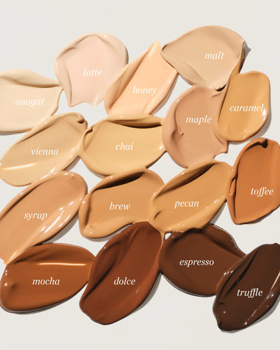 Find your Ere Perez Oat Milk Foundation Shade. Colour Swatches at One Fine Secret Clean Beauty.
