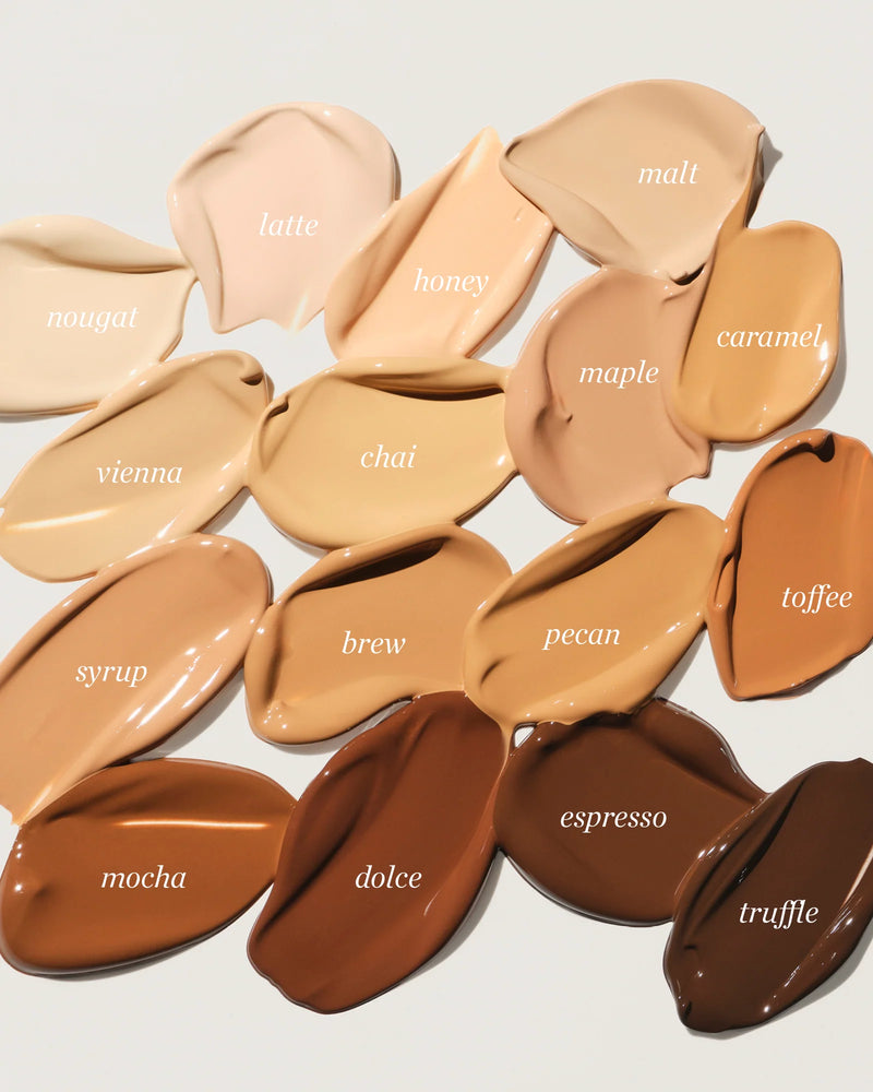 Find your Ere Perez Oat Milk Foundation Shade. Colour Swatches at One Fine Secret Clean Beauty.
