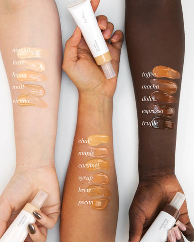 Find your Ere Perez Oat Milk Foundation Shade. Colour Swatches at One Fine Secret Clean Beauty.