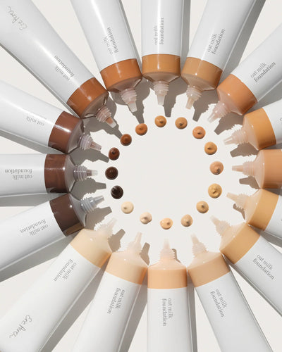 Find your Ere Perez Oat Milk Foundation Shade. Colour Swatches at One Fine Secret Clean Beauty.