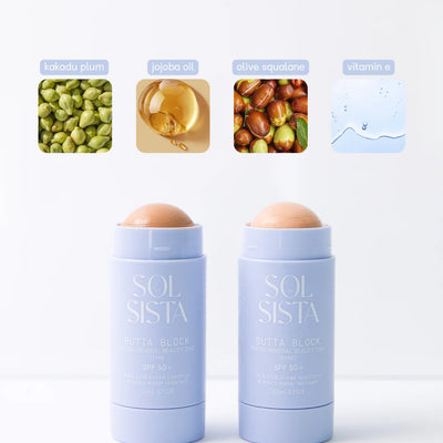 Sol Sista Butta Block Tinted Mineral Beauty Zinc SPF 50+ available in two colours - Sand & Tan - at One Fine Secret
