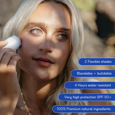 Sol Sista Butta Block Tinted Mineral Beauty Zinc SPF 50+ available in two colours - Sand & Tan - at One Fine Secret