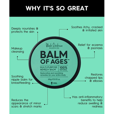 Buy Black Chicken Remedies Balm of Ages Multi-purpose Remedy Balm at One Fine Secret. Natural & Organic Skincare Clean Beauty Store in Melbourne, Australia.