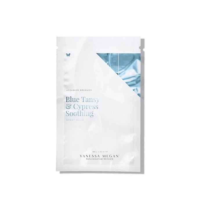 Buy Vanessa Megan Blue Tansy & Cypress Soothing Sheet Mask 3 Pack or Single Sheet at One Fine Secret. Official Stockist. Natural & Organic Skicnare Clean Beauty Store in Melbourne, Australia.