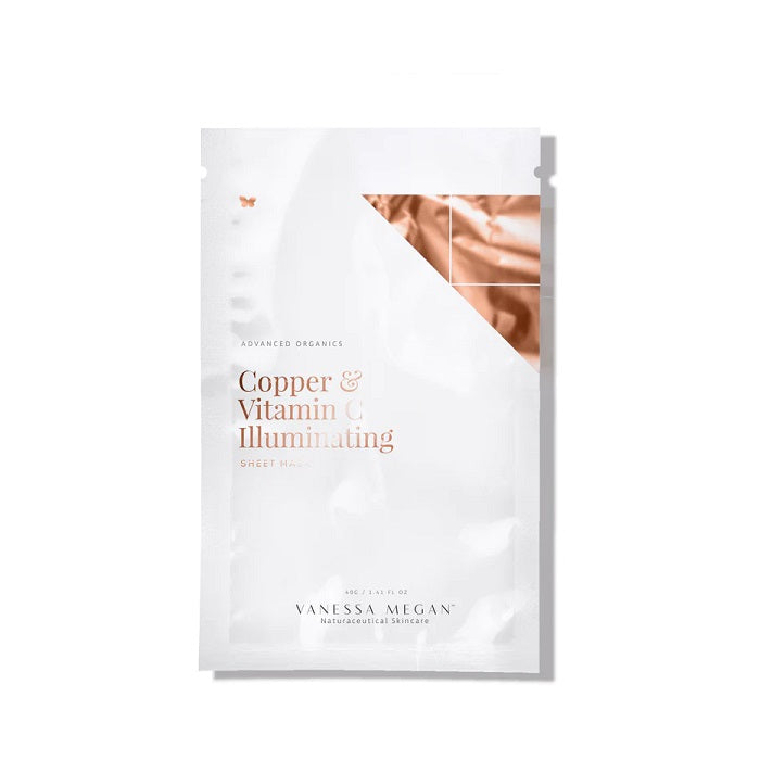 Buy Vanessa Megan Copper & Vitamin C Illuminating Sheet Mask 3 Pack or Single Sheet at One Fine Secret. Official Stockist. Natural & Organic Skincare Clean Beauty Store in Melbourne, Australia.