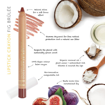 Buy Luk Beautifood Lip Crayon 3g in Fig Brulee colour at One Fine Secret. AU Stockist. Natural & Organic Makeup Clean Beauty Store in Melbourne, Australia.