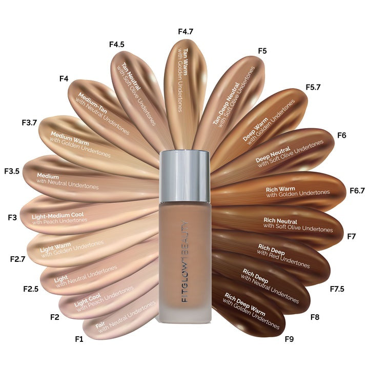 Find your perfect Fitglow Beauty Foundation shade colour at One Fine Secret. Official Stockist. Natural & Organic Makeup. Clean Beauty Store in Melbourne, Australia.