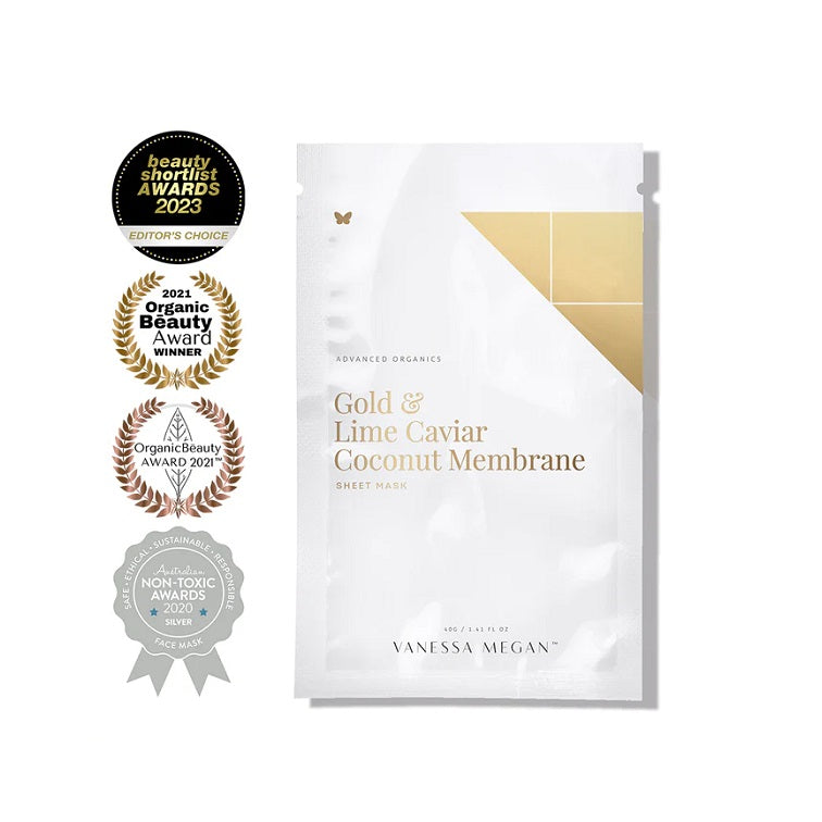 100% Natural Australian Skincare. Buy Vanessa Megan Gold & Lime Caviar Coconut Membrane Sheet Mask at One Fine Secret. Natural & Organic Skincare Store in Melbourne, Australia.