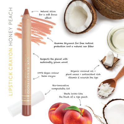 Buy Luk Beautifood Lip Crayon 3g in Honey Peach colour at One Fine Secret. AU Stockist. Natural & Organic Makeup Clean Beauty Store in Melbourne, Australia.