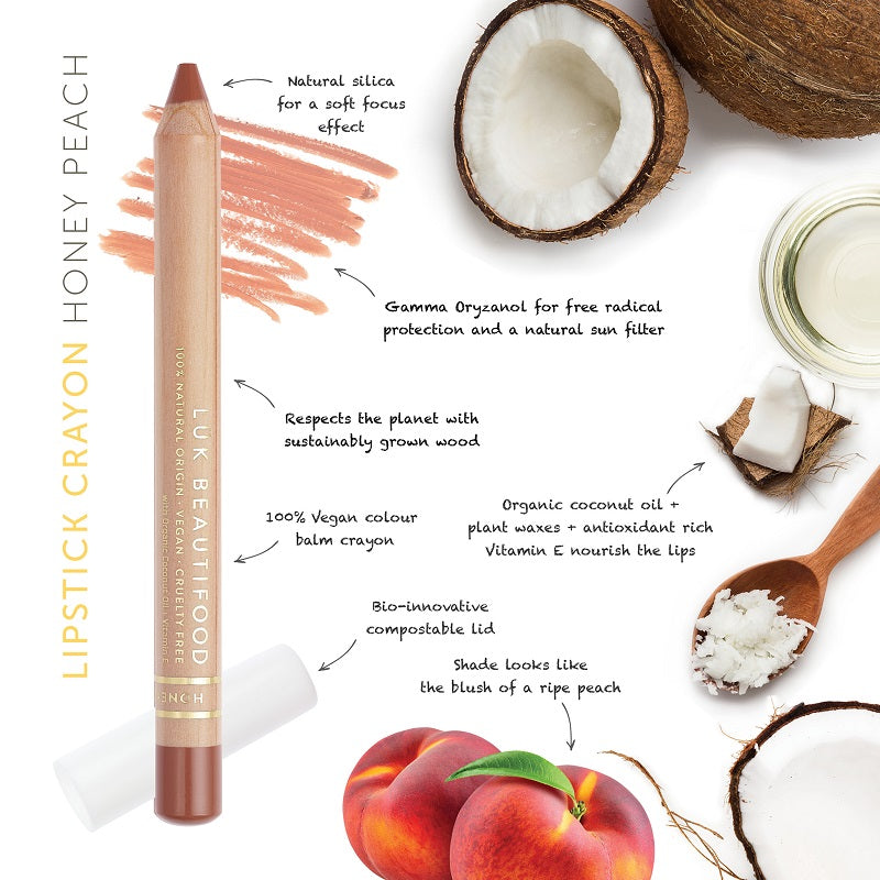 Buy Luk Beautifood Lip Crayon 3g in Honey Peach colour at One Fine Secret. AU Stockist. Natural & Organic Makeup Clean Beauty Store in Melbourne, Australia.