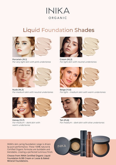 Inika Organic Liquid Foundation Colour Shade Chart at One Fine Secret