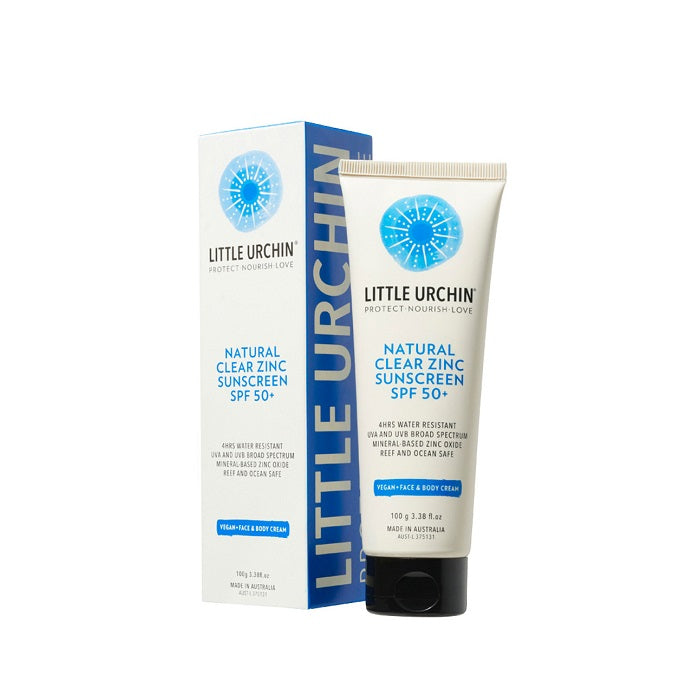 Buy Little Urchin Natural Clear Zinc Sunscreen SPF 50+ 100g at One Fine Secret. Official Stockist. Natural & Organic Skincare Makeup. Clean Beauty Store in Melbourne, Australia.