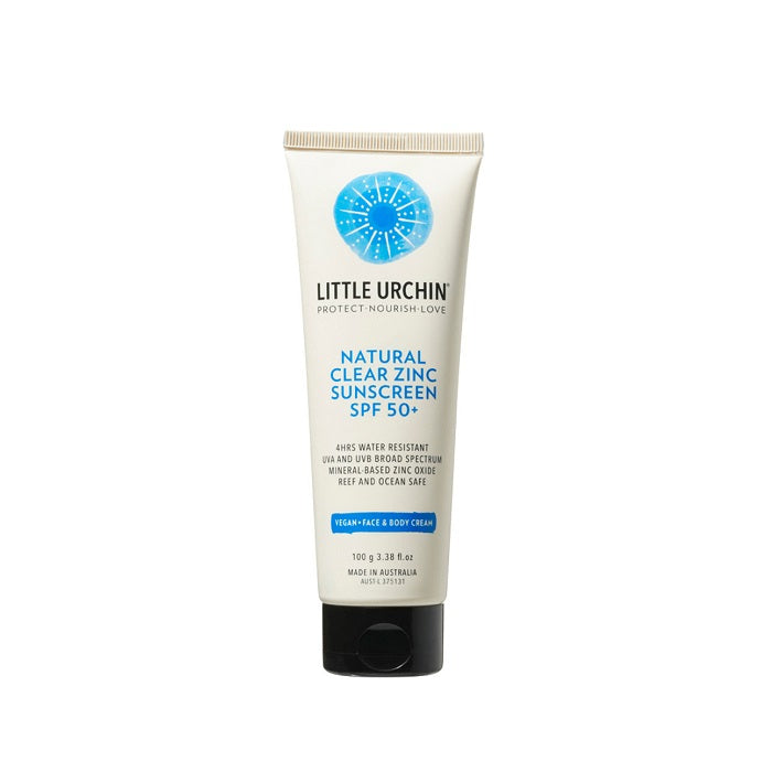 Buy Little Urchin Natural Clear Zinc Sunscreen SPF 50+ 100g at One Fine Secret. Official Stockist. Natural & Organic Skincare Makeup. Clean Beauty Store in Melbourne, Australia.