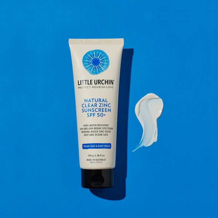 Buy Little Urchin Natural Clear Zinc Sunscreen SPF 50+ 100g at One Fine Secret. Official Stockist. Natural & Organic Skincare Makeup. Clean Beauty Store in Melbourne, Australia.