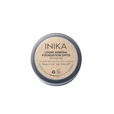 100% Natural Makeup Foundation. Buy Inika Organic Loose Mineral Foundation SPF25 in Strength shade at One Fine Secret. Official Stockist in Melbourne, Australia.