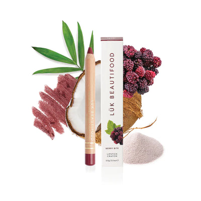 Buy Luk Beautifood Lip Crayon 3g in Berry Bite (rich red brown) colour at One Fine Secret. AU Stockist. Natural & Organic Makeup Clean Beauty Store in Melbourne, Australia.