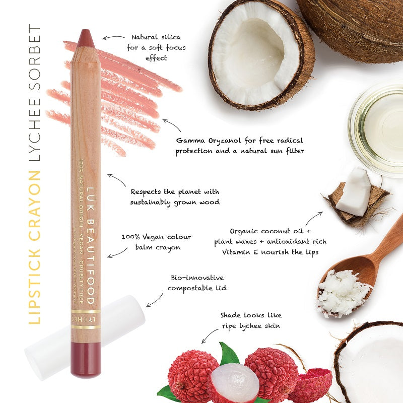 Buy Luk Beautifood Lip Crayon 3g in Lychee Sorbet colour at One Fine Secret. AU Stockist. Natural & Organic Makeup Clean Beauty Store in Melbourne, Australia.