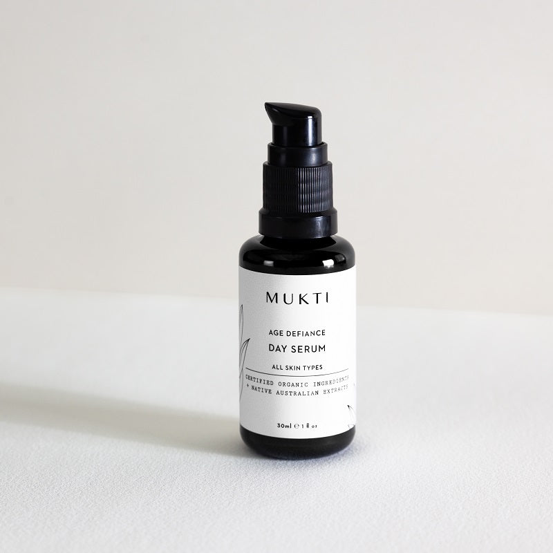 Australian Certified Organic Skincare. Shop Mukti Age Defiance Day Serum 30ml at One Fine Secret, Natural & Organic Skincare Makeup Clean Beauty Store Melbourne Australia