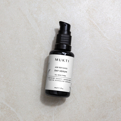 Australian Certified Organic Skincare. Shop Mukti Age Defiance Day Serum 30ml at One Fine Secret, Natural & Organic Skincare Makeup Clean Beauty Store Melbourne Australia