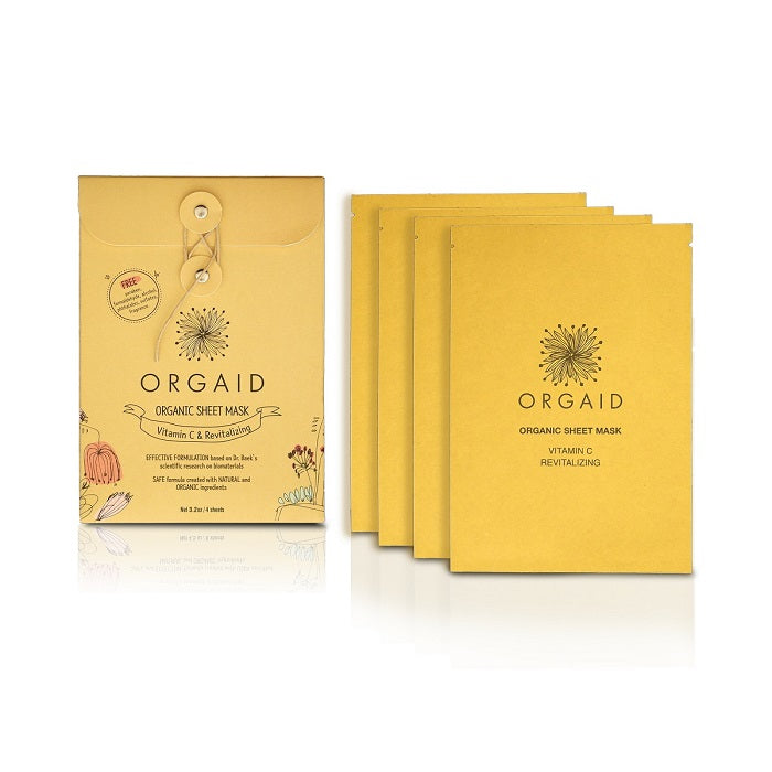 Innovative Organic Sheet Mask (Ecoderma) made in the USA. Orgaid Vitamin C & Revitalizing Organic Sheet Mask 4 Pack - One Fine Secret